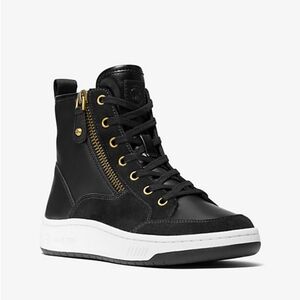 Michael Kors Black Shea Leather and Suede High Top Sneaker